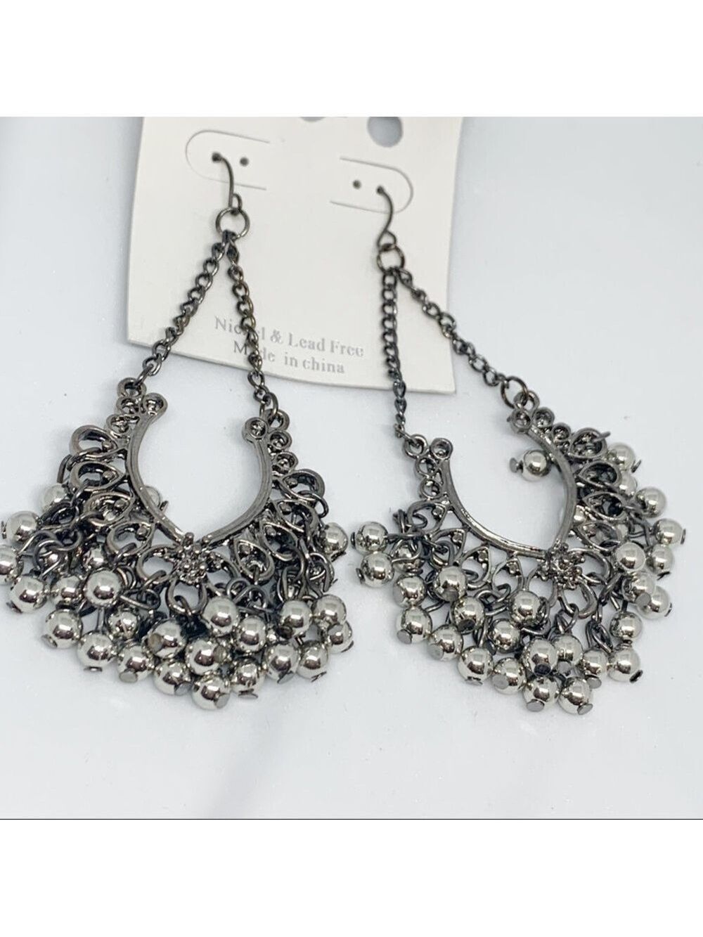 new-silver Beads Charms/Chain Chandelier Earrings